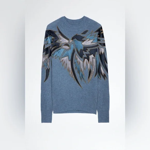New! Zadig & Voltaire Kanson Phoenix Cashmere Blue Sweater 💙 Small ✨ Rare - Picture 3 of 13